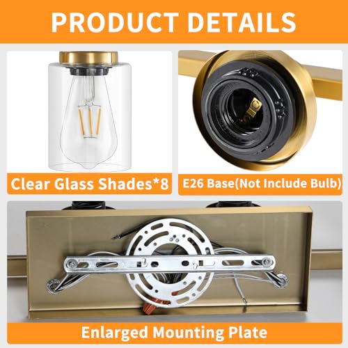 Image of 8 Light Gold Vanity Lights Over Mirror, 52inch Gold Bathroom Light Fixtures Modern Vanity Lights Gold Bathroom Wall Lighting for Mirror Bedroom,Living Room