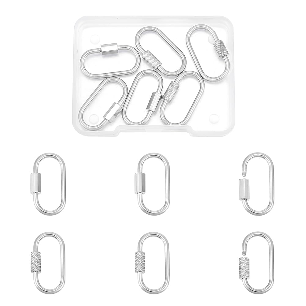 UNICRAFTALE 6pcs 2 Styles Oval Screw Carabiner Lock Stainless Steel Screw Lock Clip Clasps Lock Key Carabiner Clasp Metal Keychain Clip Hook Quick Link for Jewelry Making Handbag DIY Accessory 26x13mm — image 1