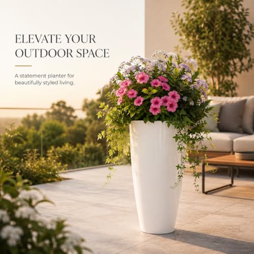 Image of Ocean Mart Plastic Tower Pot Plant 14 Inch | Large Flower Pot for Indoor & Outdoor Plants | Decorative Garden Planter | Lightweight & Durable | Pack of 1