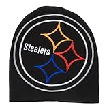 Pittsburgh Steelers Oversized Hype Big Logo Skull Cap - NFL Cuffless Beanie Knit Hat Black