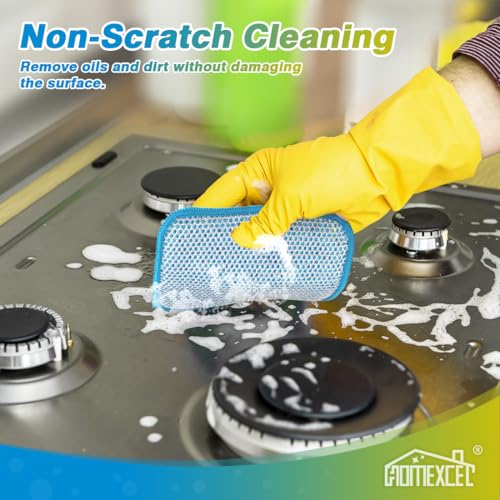 Image of HOMEXCEL 12 Pack Scrub & Wipe Cloths, Scrub Sponges with Non-Scratch Wire Dishwashing Rag for Kitchen, All-Purpose Cloth for Dishes, Pots, Pans, Non-Stick Cookware, Countertops (Blue)
