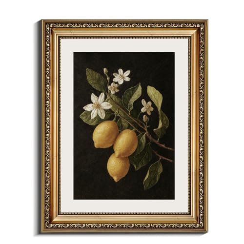 InSimSea Retro Gold Framed Wall Art, Vintage Lemon Branch Canvas