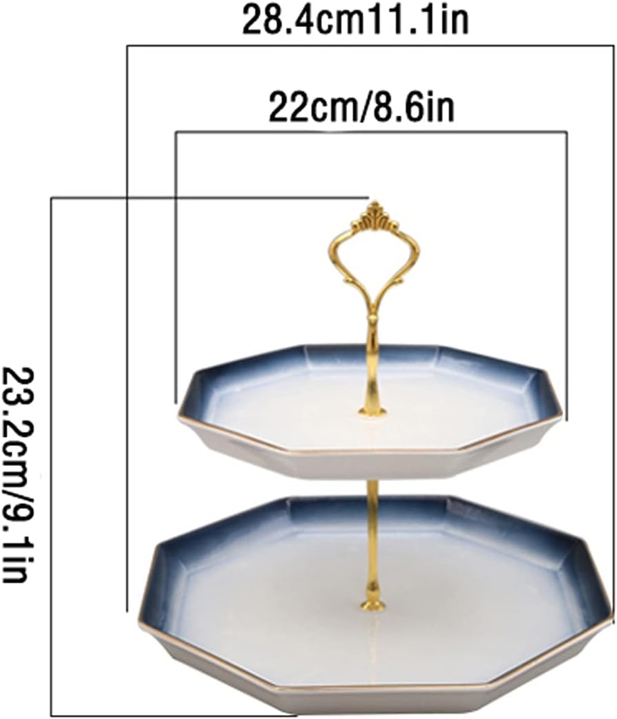 Two-Tier Ceramic Elegant Dessert Table Detachable CupMulti-Color Wedding Party Pastry Serving Tray Cake Holder(Large)