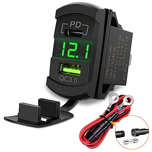 Image of Nilight Rocker Switch Style PD Type C and USB Outlet LED Voltmeter