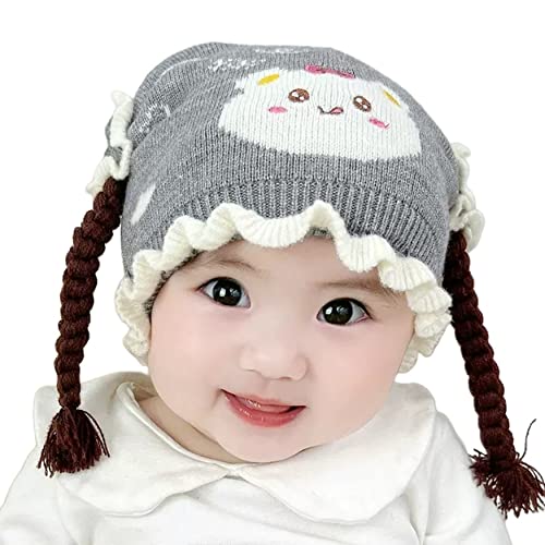 REFFER Baby Girls Winter Cap Two Cute Ponytail on The top Beanie fit for 3 Months to 3 Years Old Toddler Baby Girls Woolen caps Free Size
