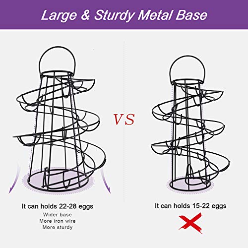Spiral Design Egg Skelter with 2 Egg Cup Holders, Large Modern Deluxe Egg Storage Dispenser Rack for Countertop Kitchen, Black