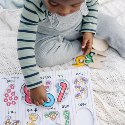 Melissa & Doug Classic Wooden Peg Puzzles (Set of 3) - Numbers, Alphabet, and Colors - Toddler Learning Toys, Alphabet And Numbers Puzzles For Kids Ages 3+