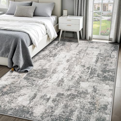 6x9 Area Rugs for Living Room: Washable Abstract Rug Modern Neutral Soft Large Indoor Rugs Non Slip Low Pile Carpet for Bedroom Nursery Dining Room Office(Grey, 6'x9') — view 5