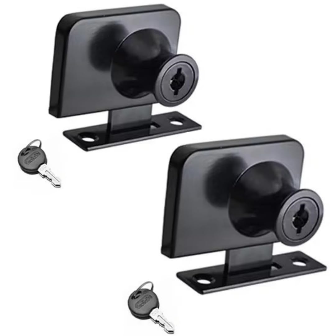 Heuskay Double Glass Lock 409 2 Pcs Single Swing Glass Cabinet Lock,Safety Lock,Zinc Alloy Glass Door Locks Display Cabinet Replacement Locks For 5-8Mm,Black (Keys Different, )