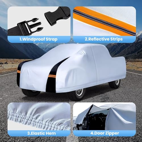 Image of Heavy Duty Full-Size Pickup Truck Cover Waterproof All Weather. 100% Waterproof Large Truck Cover Sun & Rain Protector. Custom Fit Ford F-Series, Chevy Silverado, Ram Pickup, etc. (Length: 243 inch-250 inch)