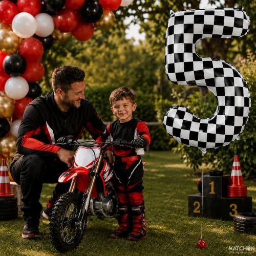 Image of KatchOn Checkered Number 5 Balloon 40 Inch 5th Birthday Decorations for Boy