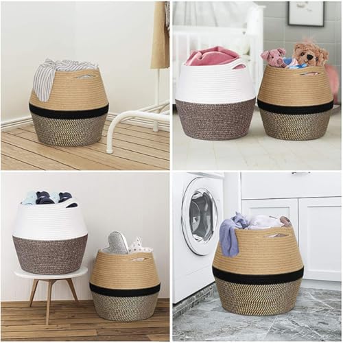 Panier de rangement en coton et lin Healvian multicolore portable