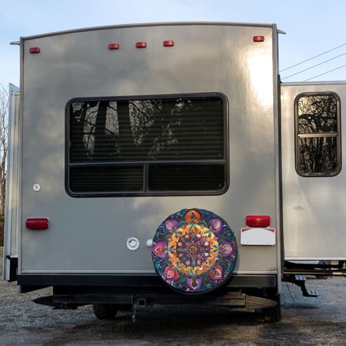 Image of Delerain Boho Mandala Turquoise Spare Tire Cover for RV Trailer SUV Truck and Many Vehicle, Wheel Covers Sun Protector Waterproof (15 Inch for Diameter 27 inch-29 inch)
