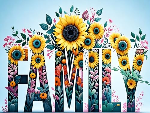 Image of WUSARPLY Family Sunflower Stamped Cross Stitch Kits for Beginners Adults