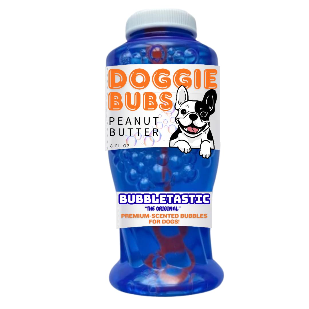 Bubbletastic Peanut Butter Scented Dog Bubbles 8 Ounce Bottle, Non Toxic, Tear Free