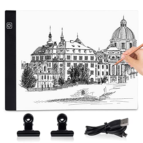 Coolzon Mesa de Luz Para Calcar,LED Tableta de Luz Dibujo A5 de Dibujo Portátil con Brillo Ajustable, Mesa de Luz A5 de Luz con Cable USB para Animación, Bocetos, Diseño, Dibujo,5D Diamante Pintura