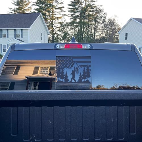 for Sierra Silverado 2019-2024 Rear Middle Window Bigfoot American Flag Decal for Truck, Matte Black Flag Decal for Truck, Truck Accessories