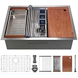 Cozzivita 32in Undermount Workstations Kitchen Sinks - 11 Gauge Stainless Steel Sink 10inch Deep Worktation Sink with Cutting Board and Accessories