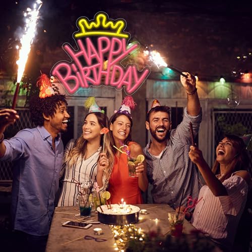 Image of Happy Birthday Neon Sign for Wall Decor, USB Powered Happy Birthday Led Sign, Reusable Birthday Light Up Sign for Boys and Girls, Party Sign for Bedroom and Livingroom