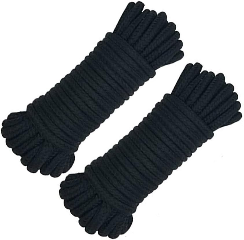 Soft Cotton Rope Cord, 2Pcs 10 M/32 Feet 8 MM All Purpose Durable Long Twisted Cotton Rope Craft Rope Thick Cotton Cord Twine Strong Braided Cord Rope(2 Black)