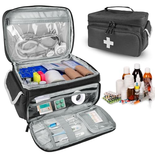Boczif Primeros Auxilios, Bolsa de Almacenamiento de Primeros Auxilios, Organizador de Botellas de píldoras para botiquín médico de Emergencia, Muy Adecuado para el hogar y los (Negro)(Solo Bolsa)
