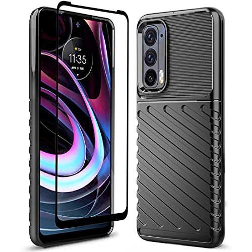 Sucnakp for Moto Edge 2021 Case Moto Edge 5G UW Case with Screen Protector Shock Absorption Anti Scratch Heavy Duty Durable Drop Protection Cell Phone Cover for Motorola Moto Edge 2021ï¼ˆLT Blackï¼‰