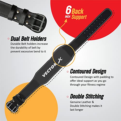 Image of Vector X POWER 2.5 Layer Premium Leather Weightlifting Belt for Men & Women|Back Lumbar Support|Unisex|Adjustable Buckle|Power Gym Fitness Training Workouts