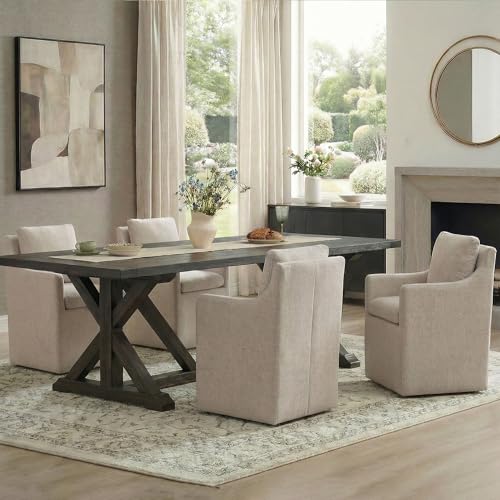Image of KISLOT Upholstered Dining Chairs with Casters, No Assembly Modern Accent Armchair with Rollers for Dining Room, Bedroom, Living Room, Reading Room, Already Assembled, Sand, 4 Box