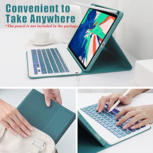 Ipad Keyboard Case For 11" 2022/2021/2020/2018, 10.9 Inch Keyboard Case For Air 5/4Th Generation 2022/2020, 11 Pro 4Th/3Rd/2Nd/1St Gen Cover With Pencil Holder, Backlit Detachable Keyboard(Dark Green) #TOP5