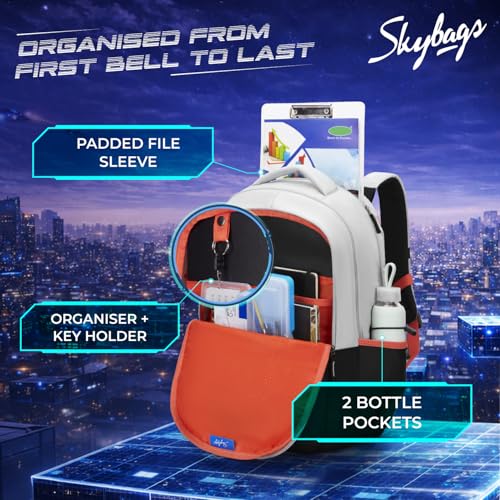 Image of Skybags Aero Pro 38L Casual Backpack for Boys & Girls with 3 Compartments & Adjustable Strap | Insulated Tiffin Pouch | Rain Cover | Aer-Zone Back Panel | Perfect for School & Travel - Unisex