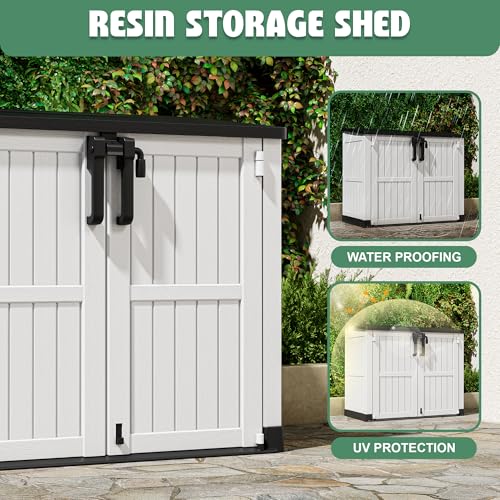 Image of LHBcraft 36 Cu Ft Outdoor Storage Cabinet, Horizontal Resin Storage Shed Box for Backyards, Patios, Portable Waterproof Outdoor Storage Box with Lockable Doors, Ashen