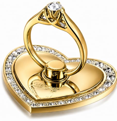 Image of Mizi 2Pack Bling Heart Phone Ring Holder Stand, 360 Rotating & 180 Foldable Finger Grip Kickstand with Strong 3M Adhesive, Zinc Alloy Phone Ring-Smartphones & Tablets, Sparkly Diamond Design - Gold