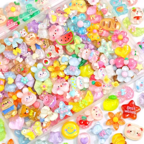 60Pcs Mixed Color Slime Charms Bulk Assorted Cute Kawaii Flatback Resin Embellishments for Phone Case Decorations Hairpins Scrapbooking DIY Crafts & Slime Supplies