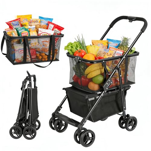 Listado de Carritos para Mandado Walmart que puedes comprar esta semana. 50 LONEASY Carrito de Compras Plegable con Ruedas, 90L Carrito de Compras Personal portátil, Carrito Resistente con Canasta Desmontable para lavandería, Compras, comestibles y...