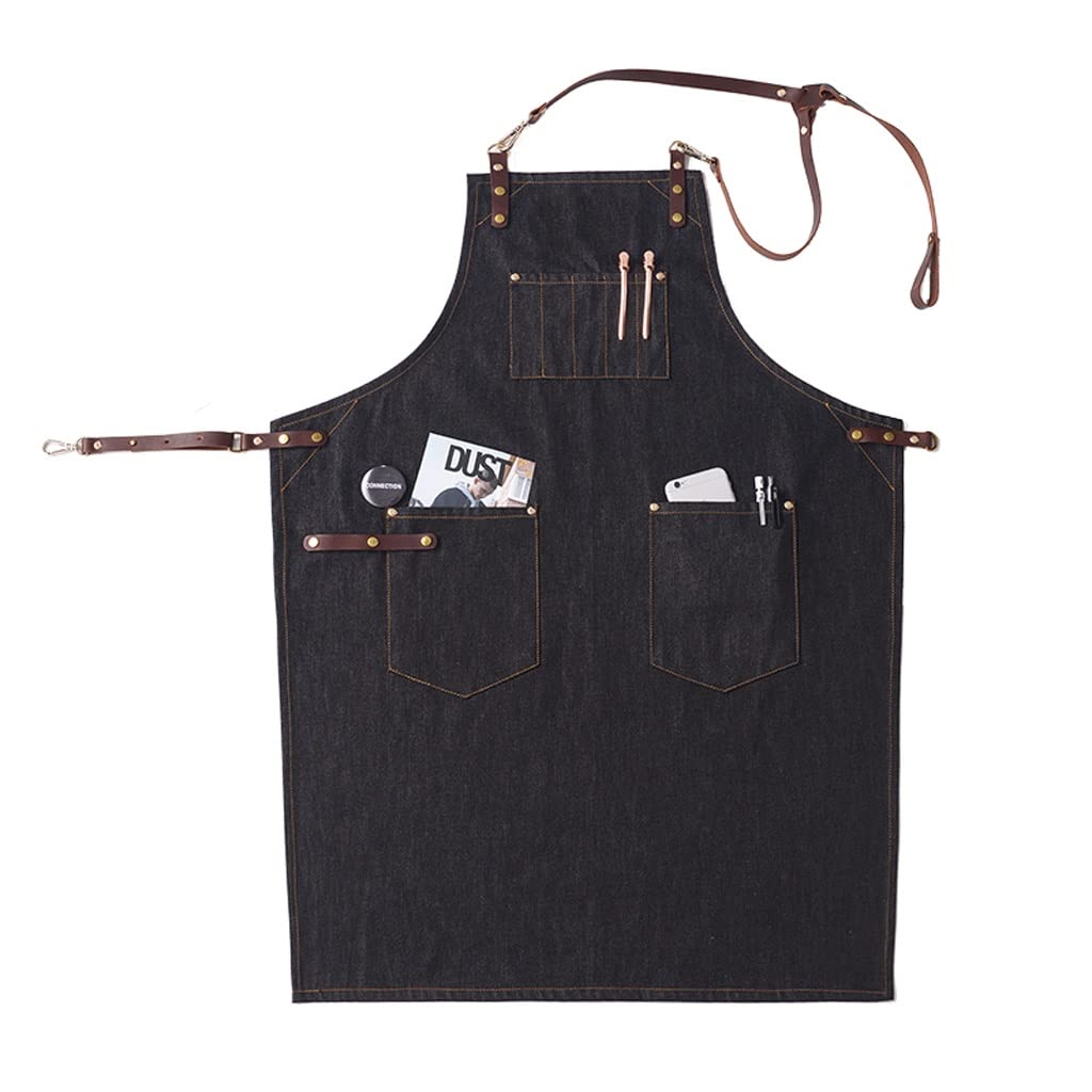 Tablier en cuir et denim noir SSDD pour barista et coiffeur en taille L