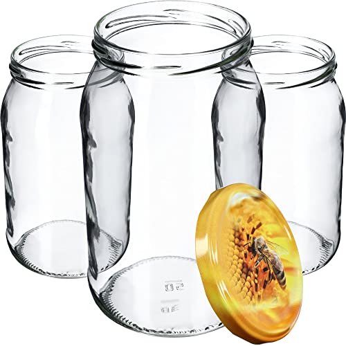 KADAX Lot de 8 bocaux de conservation, en verre, 900 ml, à insérer, utilisables comme pots à confiture, à provisions, à conserve, abeille