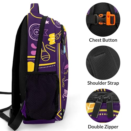 Custom Purple Cartoon Music Backpack Custom Name Large Capacity Shoulder Bags for Sports Party3