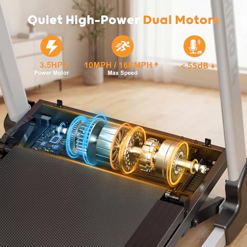 Image of HitGo Treadmill with 15% Auto Incline,10 MPH High Speed Running Machine for Home Gym,Silent Brushless Motor,400lbs Weight Capacity,Air Cushion Shock Absorption,Bluetooth App Kinomap HitGo,Black