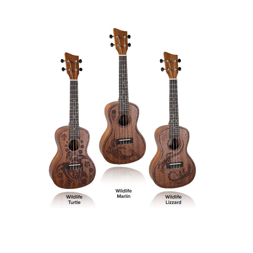 GEWA Concert Ukulele Manoa Wildlife - Korpus Sapelli - Laser Design Crazy Turtle - Natur seidenmatt - inkl. gepolstertem Gig Bag - K-CO-TUR