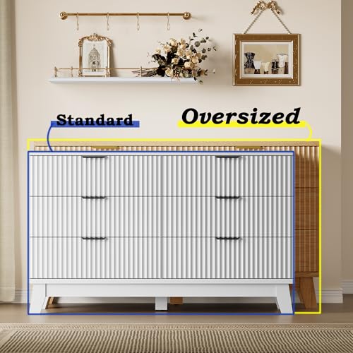 Image of BORNOON 53 inch Long Dresser for Bedroom, 6-Drawer Dresser with Fluted Fronts, Wide Wood Chest of Drawers, Smooth Metal Slides, Stable Base, Modern Clothes Storage Cabinet for Living Room, Hallway