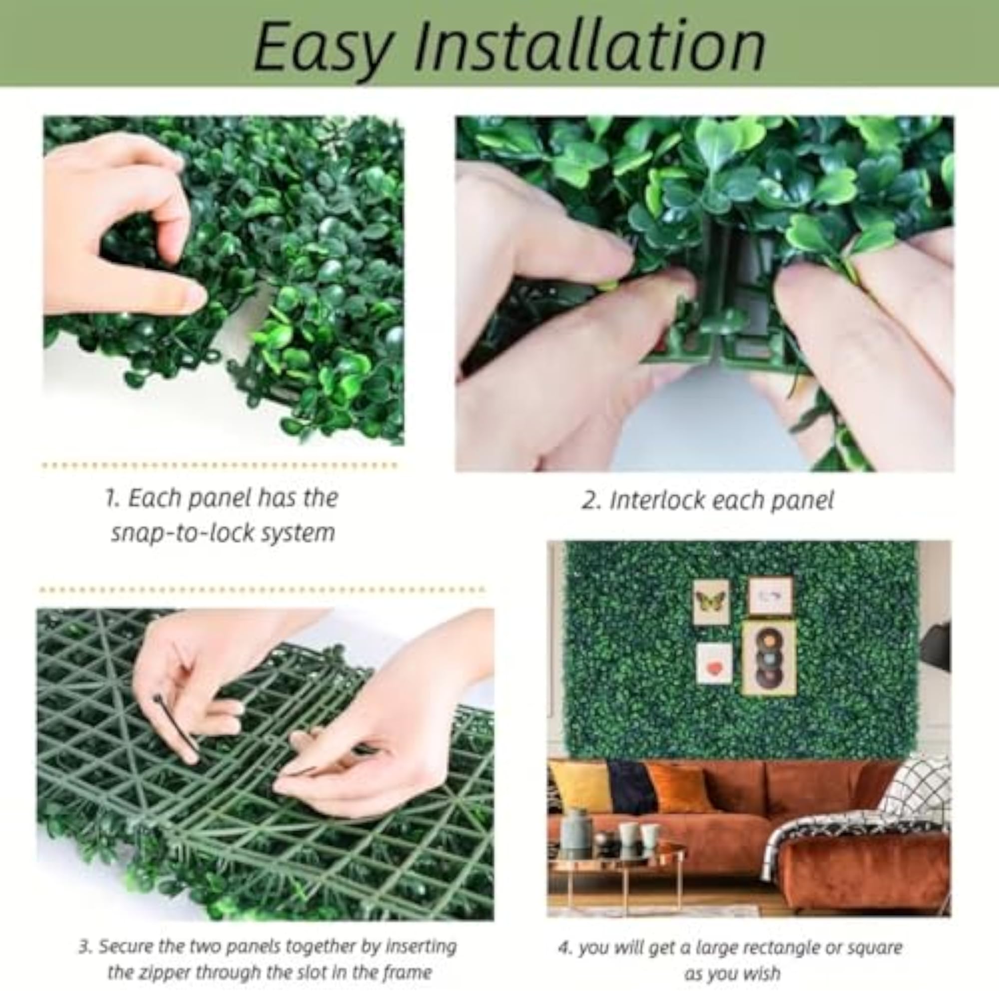 Artificial Small Leaves Vertical Wall Grass Tiles, Set of 3