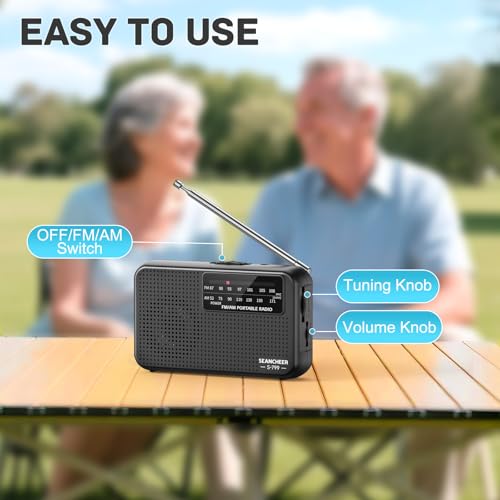 image for SEANCHEER 799 Mini Radio AM FM, Battery Operated Radio with Lanyard, E