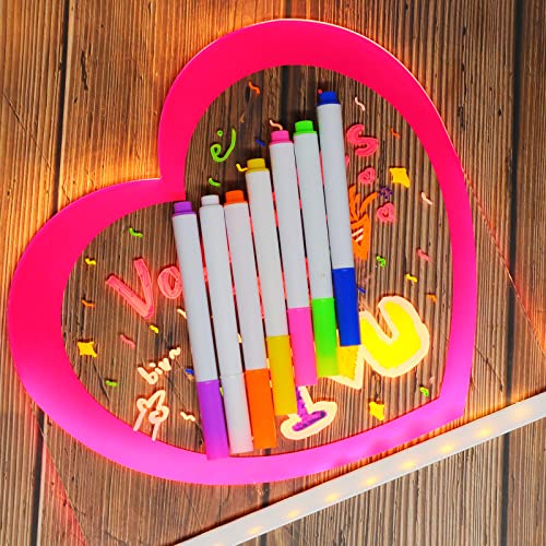 Image of ENUOLI Acrylic Dry Erase Board with Light Pink Heart Clear Desktop Whiteboard LED Lamp Message Board with Stand for Desk,Acrylic Memo Tablet with 7 Pens LED Lamps for Home Wedding Christmas