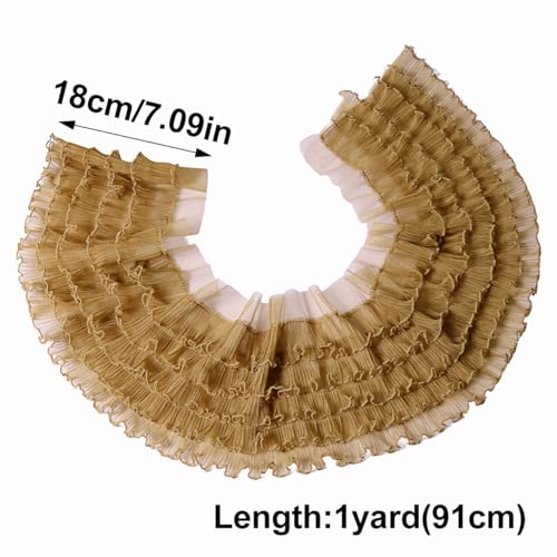 Tela de malla plisada con volantes de 5 capas y encaje camello de 12 cm 3