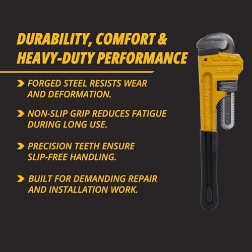 Image of Heavy Duty 12 In Pipe Wrench | Forged Carbon Steel With Cr-Mb Jaw | Precise Clamping Teeth Design For Strong Grip |TPR Soft Grip Handle | Max Pipe Size 1-3 /4 inch, Plumbing, Home and Professionals