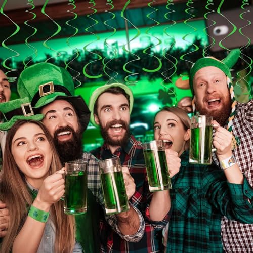 Image of 24 PCS Green Hanging Swirl, Sparkle Ceiling Hanging Decorations, Plastic Streamer Party Decorations with Double-Swirls and Single-Swirls for Birthday Decorations,St Patricks,Graduation,Easter