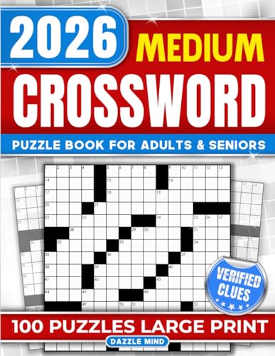 Medium Crossword Puzzle Books for Adults and Seniors 100 Large Print Games: Word Find Puzzles with Verified Clues for Entertaining Brain Workouts (Perfect Christmas Gift for Crossword Lovers)