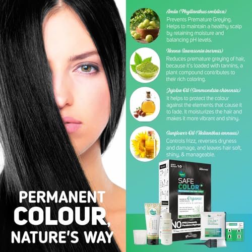 Image of Vegetal Safe Color+ Permanent Gel Hair Colour, Soft Black 1.0, 70ml (Pack of 2) - Chemical-Free with Organic Herbs