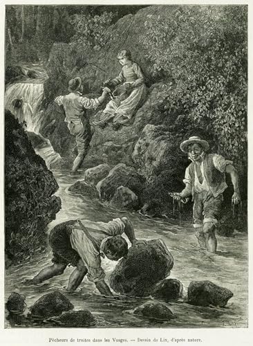 Cuadro de lienzo de los Pescadores de truchas en los Vosgos para decorar el hogar 60x90cm