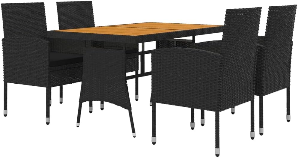vidaXL Patio Dining Set 5 Piece, Outdoor Dining Set for 4, Table and Chair for Garden Backyard, Dining Chair, Farmhouse Style, Poly Rattan Black
